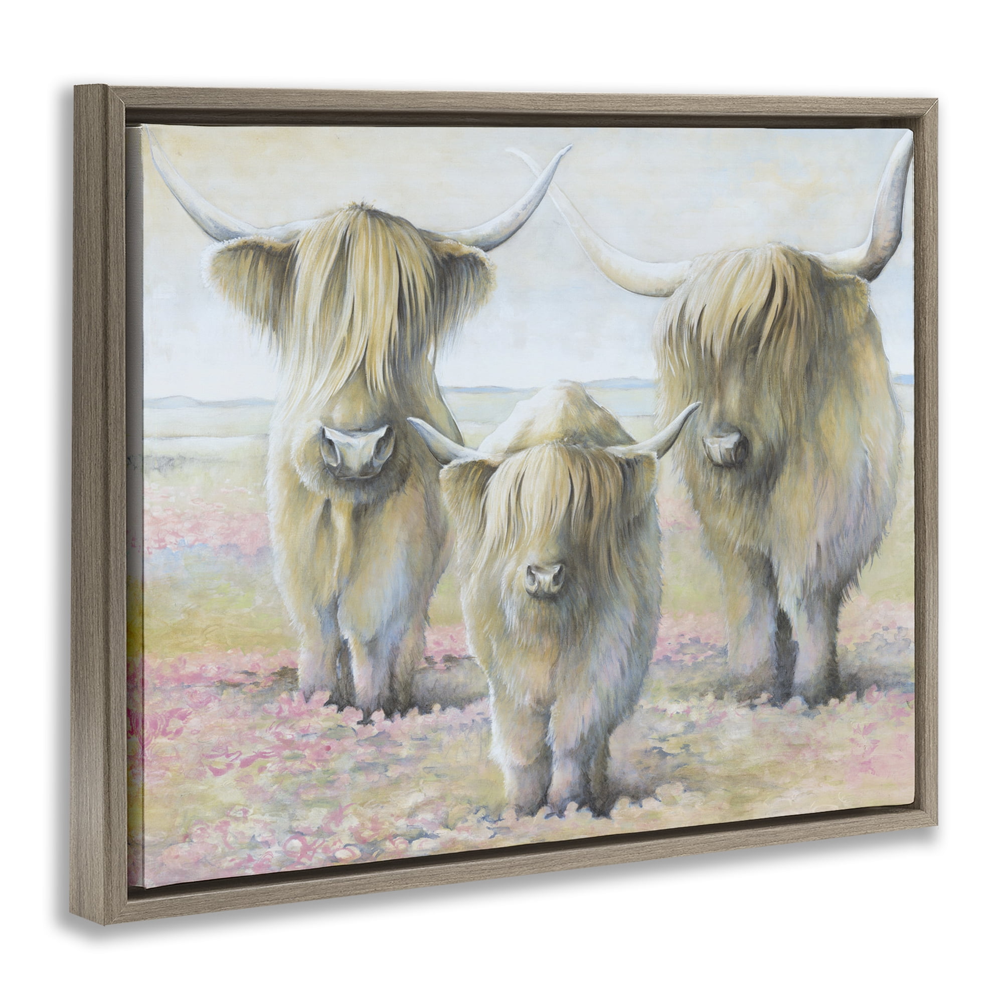 Stupell Industries Gentle Cattle Trio Animals & Insects Painting Brown Floater Framed Canvas Art Print Wall Art, 21 x 17