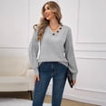 thumbnail image 3 of SOMER Women's Pullover Sweaters V Neck Casual with Button Long Sleeve Knit Top Soft Cozy Jumper Tops, 3 of 7