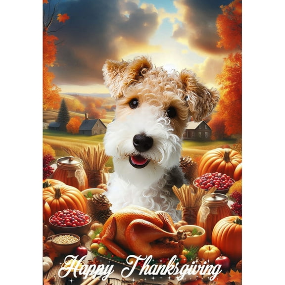 Wire Fox Terrier - Best of Breed Thanksgiving Outdoor Garden Flag 12" x 17" Mailbox Flag Dog Flag