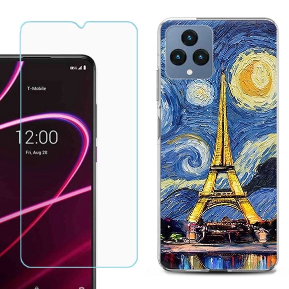 OneToughShield ® for T-Mobile Revvl 6x 5G Shockproof Phone Case, with Tempered Glass Screen Protector - Starry Night Eiffel