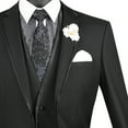 thumbnail image 2 of Luxurious Men's Slim-Fit 3-Piece Textured Solid Trimmed Lapel Suit - Black 44L, 2 of 4