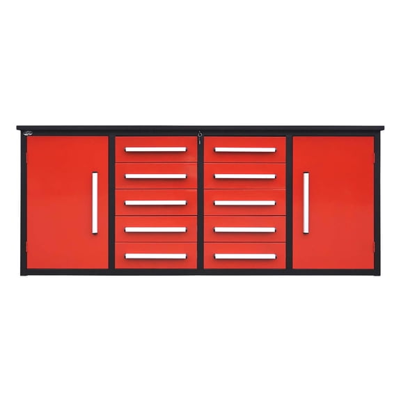 7ft Heavy Duty Workbench with 10 Drawers & 2 Cabinets,Red