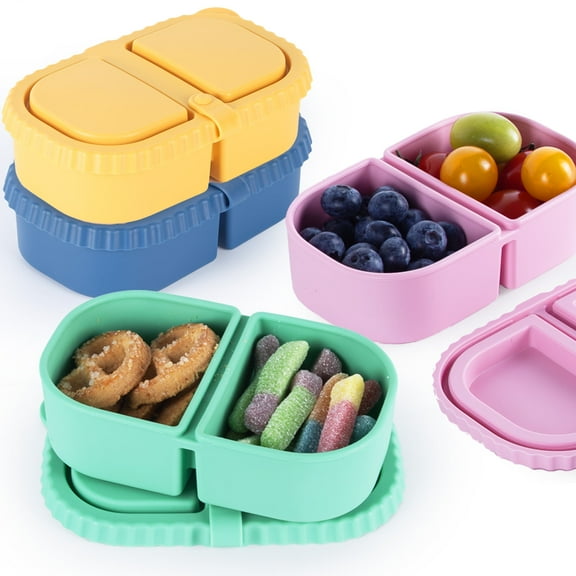 MACTANO 8.5 OZ Silicone Snack Container Double Compartment Reusable Snack Box with Lids 4 Sets