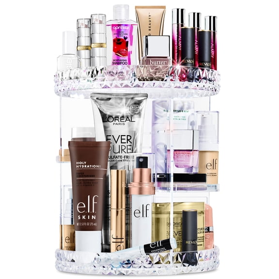 Sorbus 2-Tier 360° Rotating Makeup Organizer, Adjustable Shelves, Clear