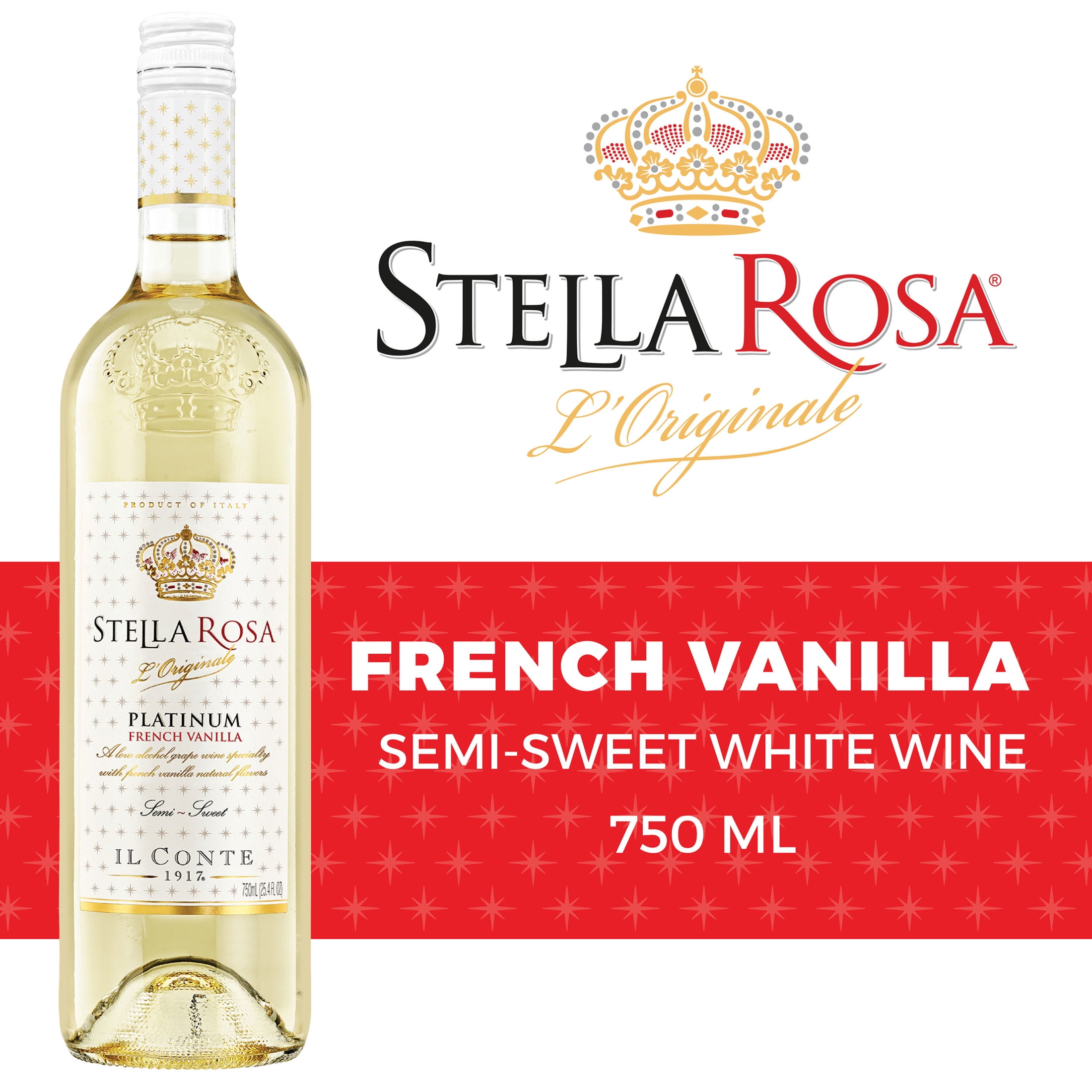 Stella Rosa Platinum French Vanilla Semi-Sweet Moscato White Wine 750ml Glass Bottle Piedmont Italy