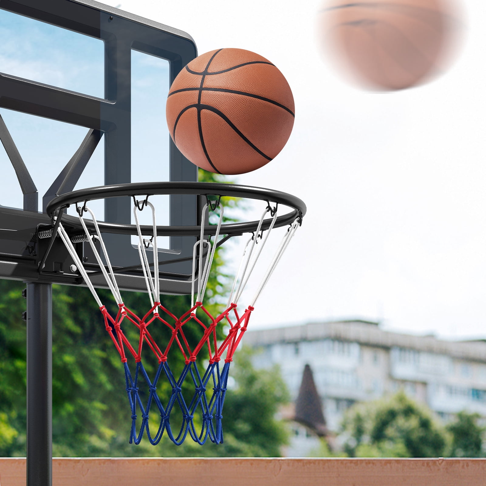 Patiojoy 18" Standard Basketball Rim Replacement for Most Backboards Shock-absorbing Springs & Weather-resistant Net Black