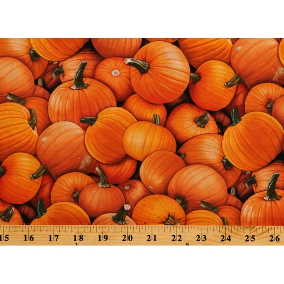 Cotton Pumpkins Fall Autumn Thanksgiving Harvest Time Orange Cotton Fabric Print by the Yard (615ORANGE)