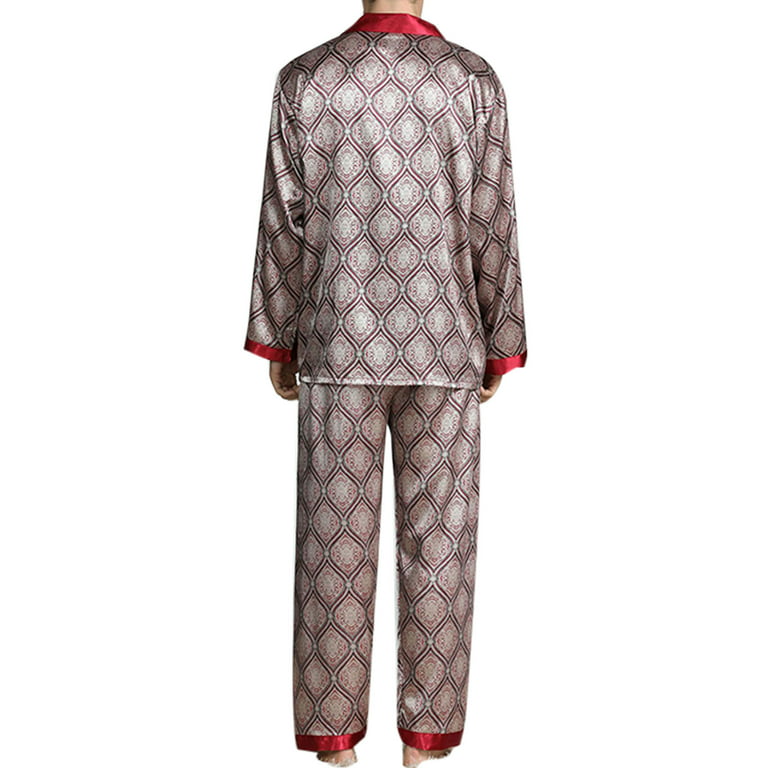 Stain Silk Pajama Set for Mens Long Pjs Casual Button Down Lounge Set  Casual Loose Home Daily Wear Sleepwear