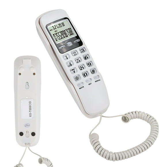 Teléfono fijo de pared con pantalla LCD blanca en inglés KX-T888CID con sistema de identificación de llamadas dual