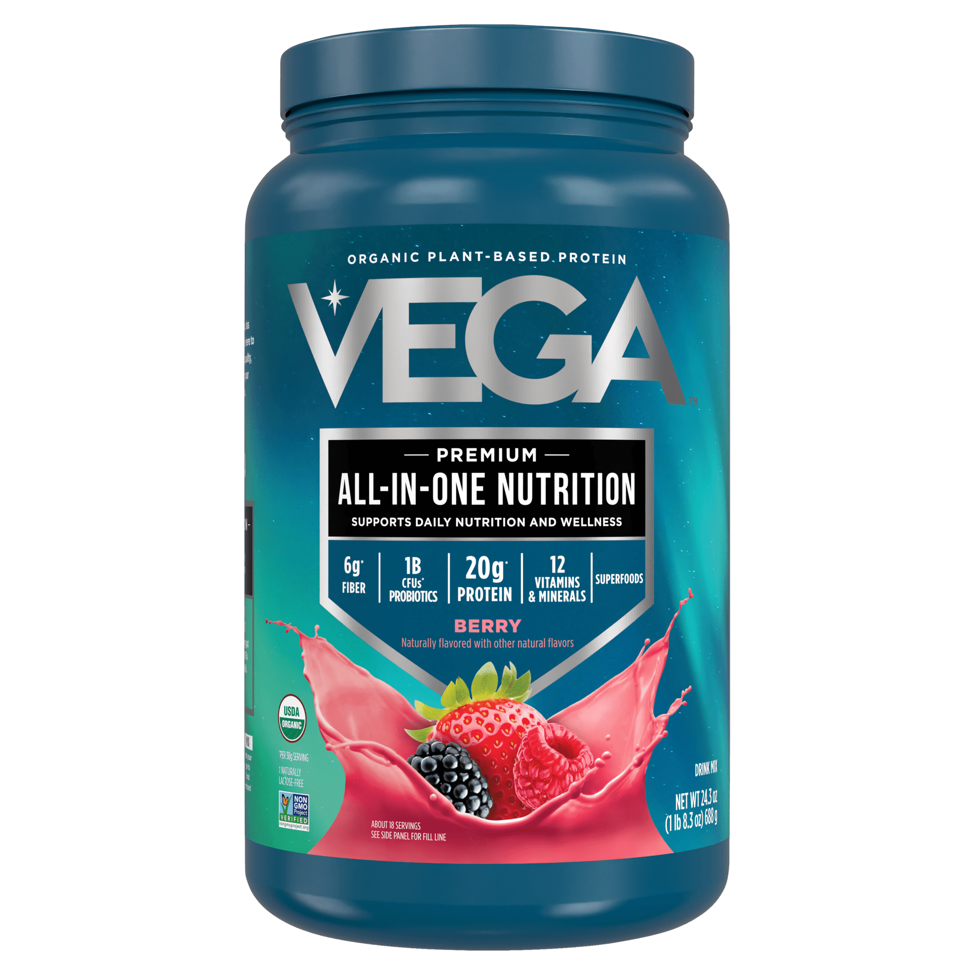 Vega - One All-In-One Organic Plant Based Shake Powder Drink Mix Berry - 24.3 oz.