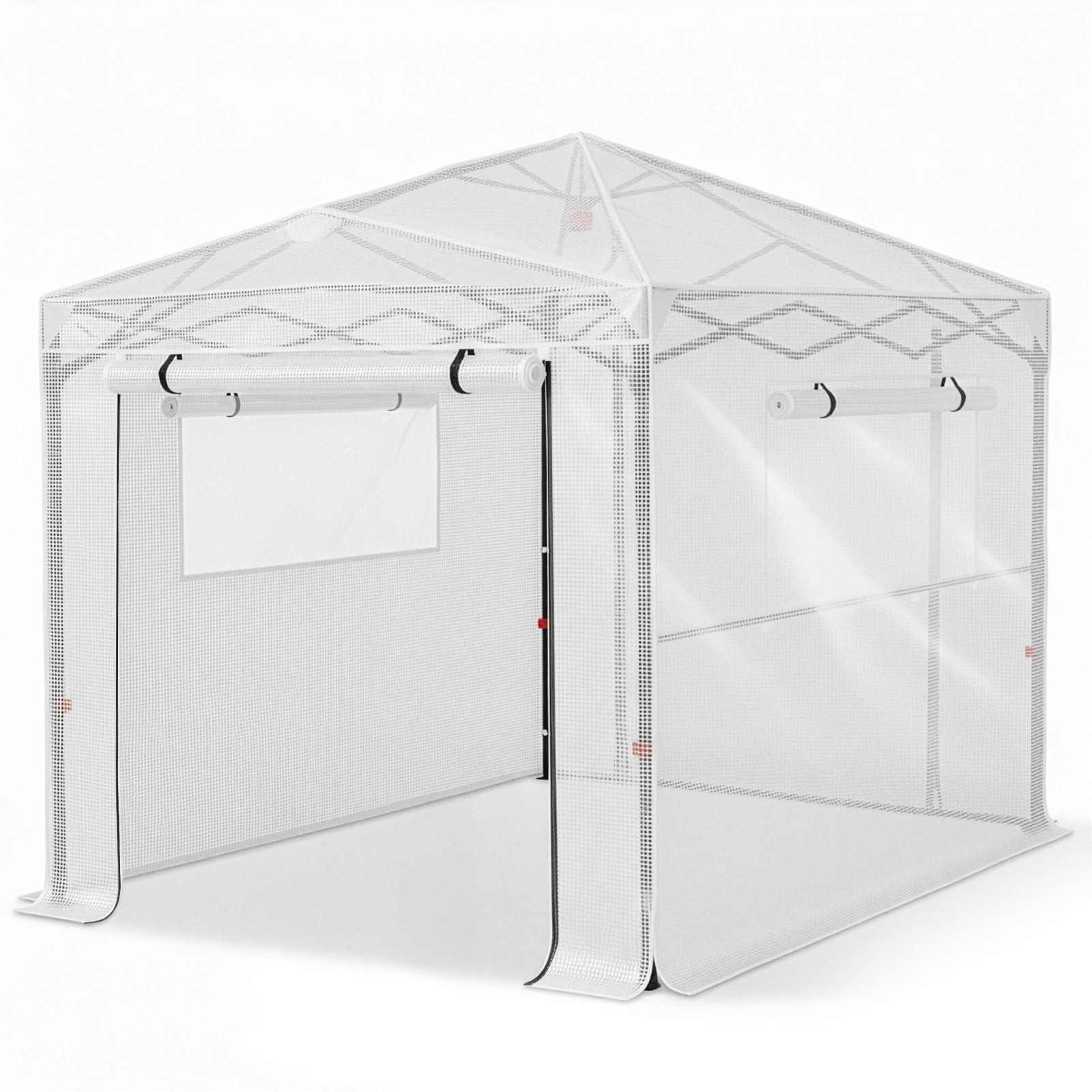 Foldable Greenhouse Shed, 8*6ft Plastic Sprayed Iron Pipe PE Mesh, White