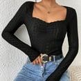 thumbnail image 6 of Women's Basic Long Sleeve Shirts Mock Neck Slim T-Shirt Sexy Eyelet Embroidery Tees Casual Tops, 6 of 8