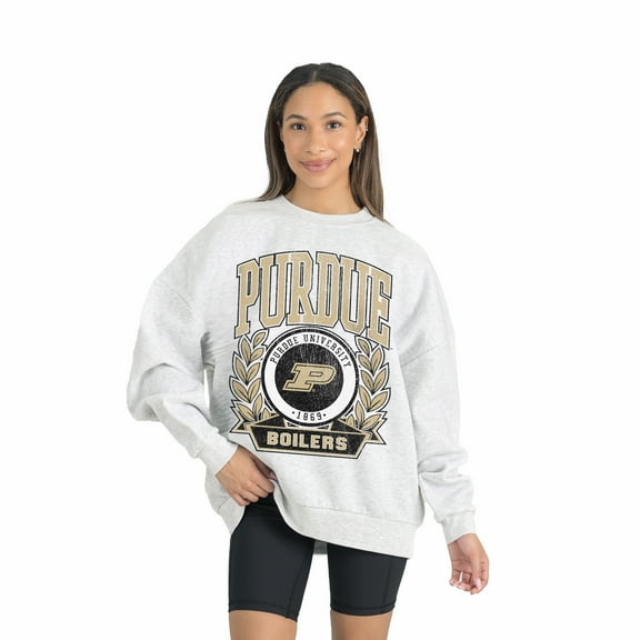 Women's Gameday Couture Gray Purdue Boilermakers Premium Fleece Drop Shoulder Oversized Pullover Sweatshirt