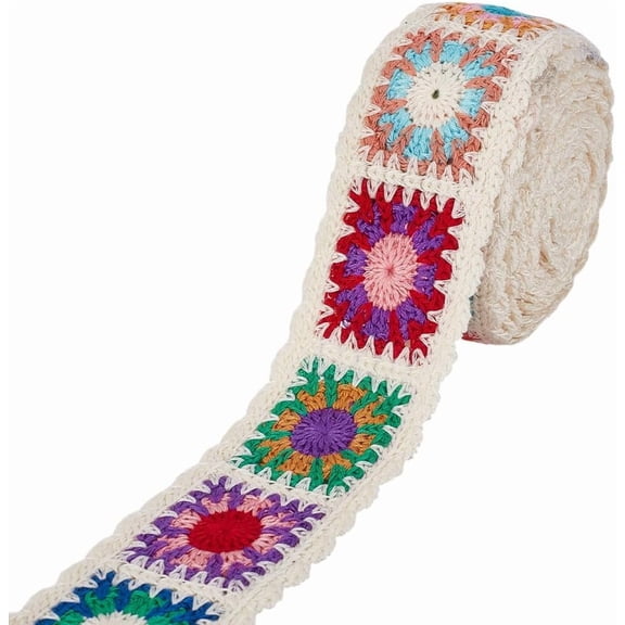 5 Yards White Cotton Webbing 2.28 Inch Polyester Decorative Flower Webbing Strap Wide Floral Crochet Style Ribbon for Sewing Costumes Home and Wedding Decoration DIY Crafts