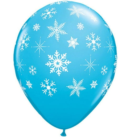 12 Qualatex Blue /w Snowflakes Latex Balloons Frozen Christmas Winter Party