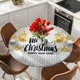 thumbnail image 2 of Christmas Gold Grey Table Cloth, Round Fitted Tablecloths with Elastic Edge, Winter Snowflakes Xmas Balls Geometric Wipeable Waterproof Table Cover for Kitchen Wedding 45-54 Inches, 2 of 4