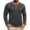 thumbnail image 2 of Men Blouse Mineart Round Neck Tops Raglan Sleeve Pullover Men's Solid Color Lightweight Crew Neck Shirts Casual Athletic Long Sleeve Basic Tee, 2 of 7