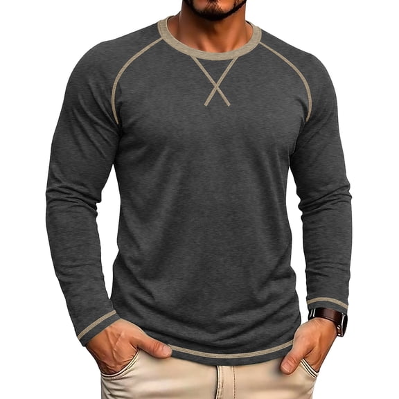 Cmfcve Men's Crew Neck Raglan Long Sleeve Tops Casual Loose Fit Athletic T-Shirt Fall Workout Running Pullover Shirts