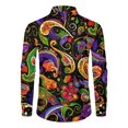 thumbnail image 4 of Fgvctg Mens Mardi Gras Shirts Carnival Party Long Sleeve V Neck Button Down Blouse Collared Oversized Mask Print Shirt Dressy Business Casual Tops Yellow 3XL, 4 of 5