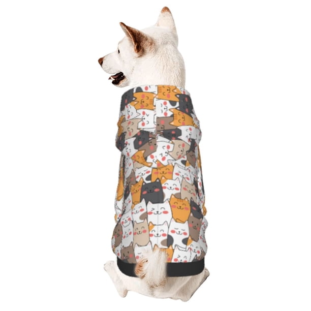 Fotbe Cute Cats Sudadera con Estampado para Perros Pequeños – Suéter con Capucha para Mascotas, Tela Suave de Forro Polar con Bolsillo-XX-Large