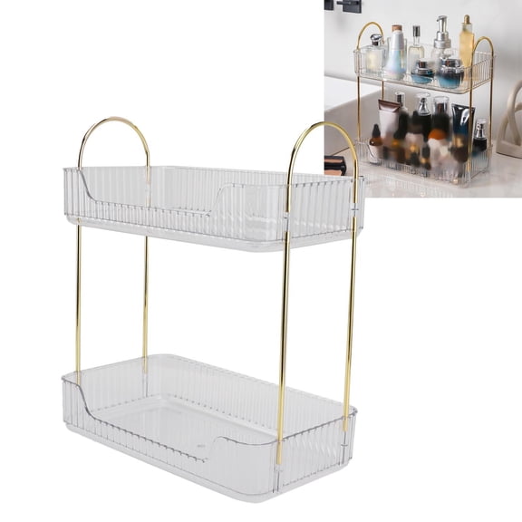 Xirurus Makeup Organizer and Jewelry Organizer, Clear Acrylic Cosmetic Stand for Brushes Lipsticks Nail Polish, 2-Tier Desktop Vanity Holder