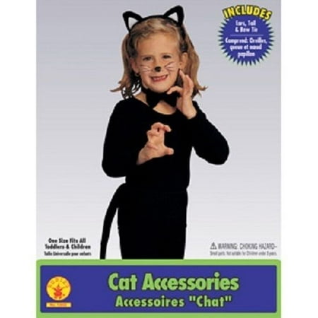Child Girls Black Kitty Cat Animal Ears Tail Kit Set Halloween Costume