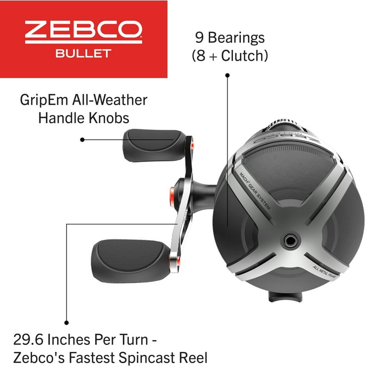 Zebco Bullet Spincast Fishing Reel, 8+1 Ball Bearings with an