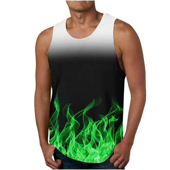 Penkiiy 3D Print Tank Tops for Men Sleeveless Summer T-Shirt Stylish Flame Graphic Workout Tee Athletic Tanks Shirts M Green