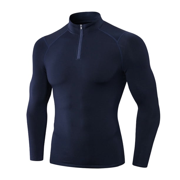Qarigey Ropa interior térmica para hombre, camisetas deportivas de invierno de alta elasticidad para hombre, jersey largo con cremallera para Camisetas Azul oscuro Qarigey AP013564-03