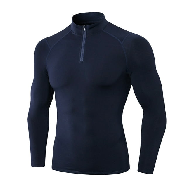 Qarigey Ropa interior térmica para hombre, camisetas deportivas de invierno de alta elasticidad para hombre, jersey largo con cremallera para Camisetas Azul oscuro Qarigey AP013564-03