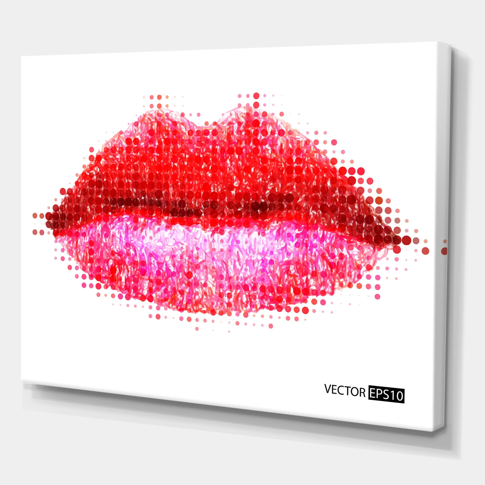 Designart ' Abstract Red Woman Lips in Pixels ' Modern Canvas Wall Art Print