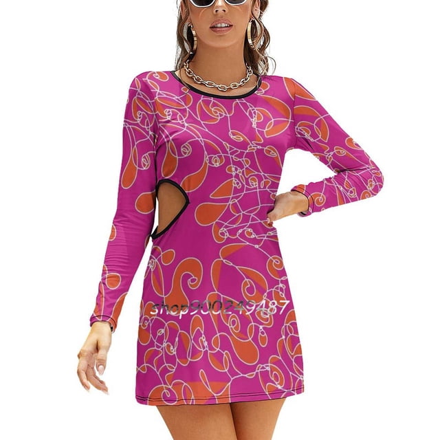 Lalady Robe à Col Carré 4 Pcs Mignonne Ample Imprimée Élégante Plage Fête Robe Groovy Tendance Colorée Populaire Belle Cool