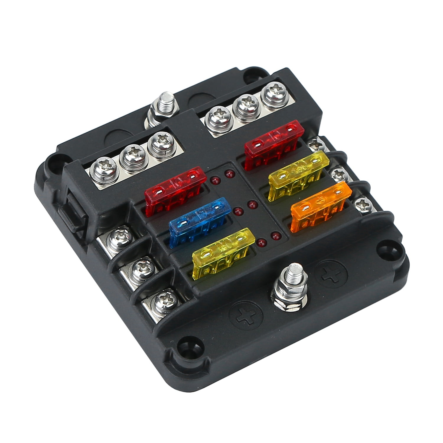 6-Way Car Blade Fuse Box LED Indicator Blown Fuse Protection Cover Fuse Block 