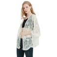 thumbnail image 3 of Womens Long Embroidered Lace Kimono Cardigan with Half Sleeves, Beige, One Size, 3 of 3