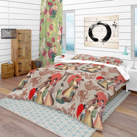Designart 'Japanese & Chinese Culture Pattern' Oriental Duvet Cover Set