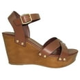 thumbnail image 2 of City Classified Women Wedge Platform Sandals Open Toe Flatform Ankle Buckle Strap klaris-s Tan Brown 5.5, 2 of 3