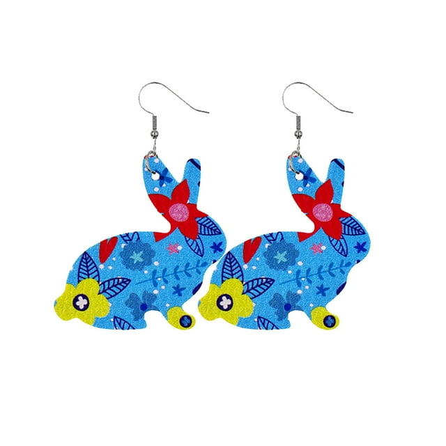 Earrings Double Rabbit Printed Jewelry Earrings Easter Girls Drop For Women Colorful Jewelry Sided Cute Earrings