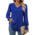 thumbnail image 2 of Fangasis Ladies Blouse Solid Color Tops V Neck Shirts Women Comfy Tunic Shirt Loose Work Blue XL, 2 of 5