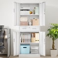 thumbnail image 7 of Metal Storage Cabinet, 71" H x 28" W x 16" D Locking Storage Cabinet with Adjustable Shelves and One Drawer for Office, Garage, Home, School, Utility(White), 7 of 7