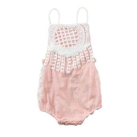

Canrulo Newborn Baby Girls Princess Bodysuit Lace Flowers Sleeveless Backless Jumpsuit Clothes Pink 3-6 Months