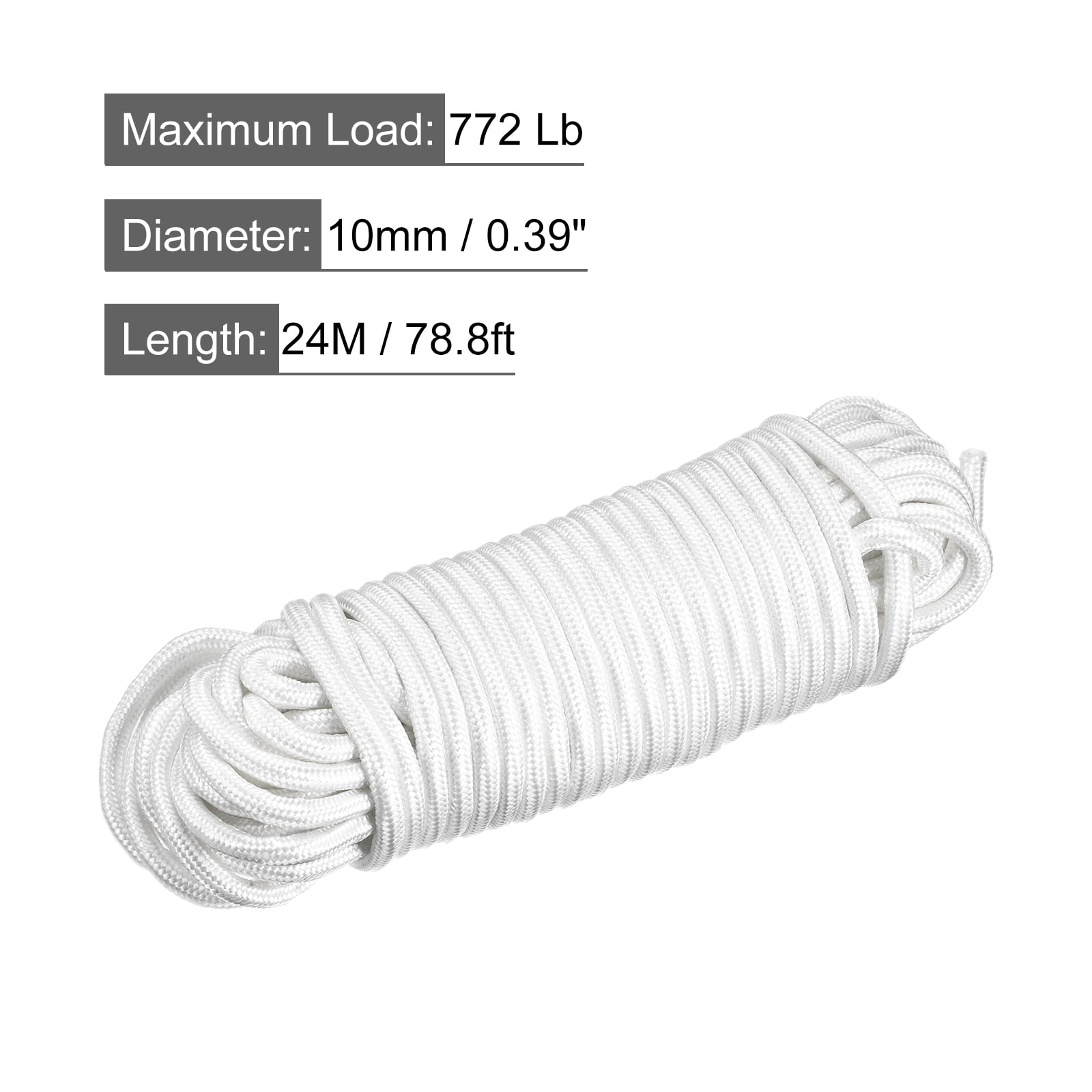 Uxcell Polypropylene Rope Braid Cord 24M/78.8ft 3/8 White for Indoor  Outdoor Camping Clothes Line 