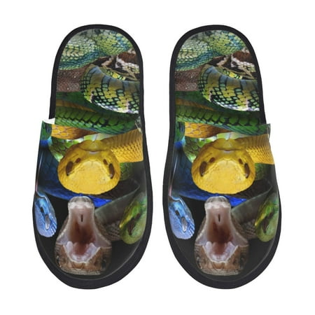 Balery Colorful Viper Snake Slient Indoor Furry Fleece Comfort House Shoes Soft Non-Slip Home Shoes Cotton slippers House Slippers-- Large