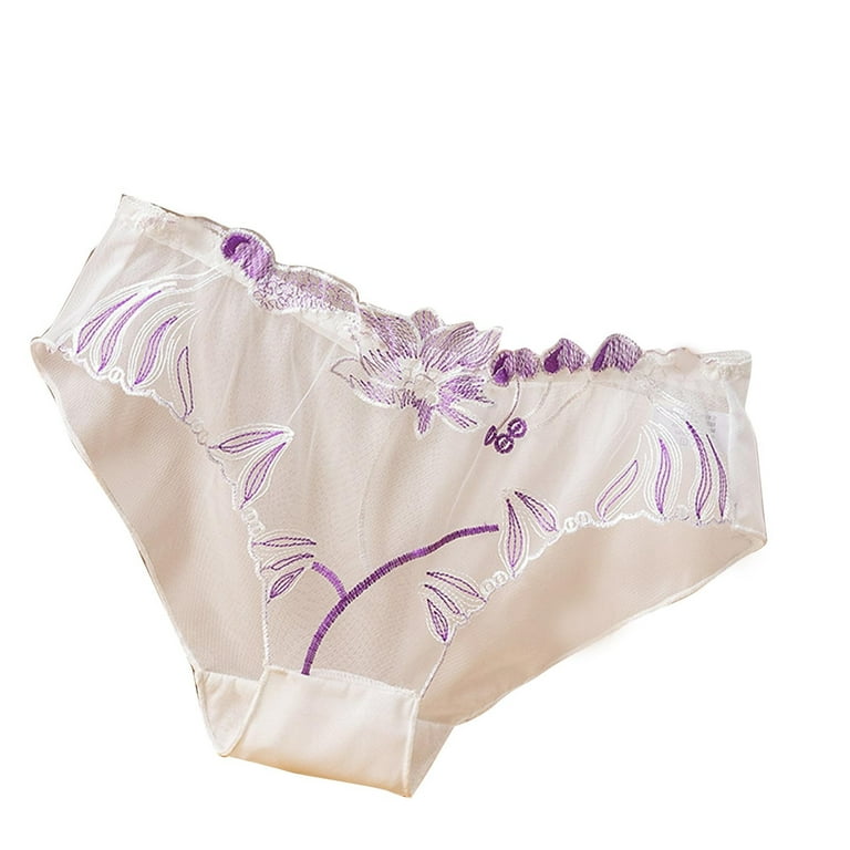 XFLWAM Sheer Mesh Panties for Women Floral Lace Embroidered