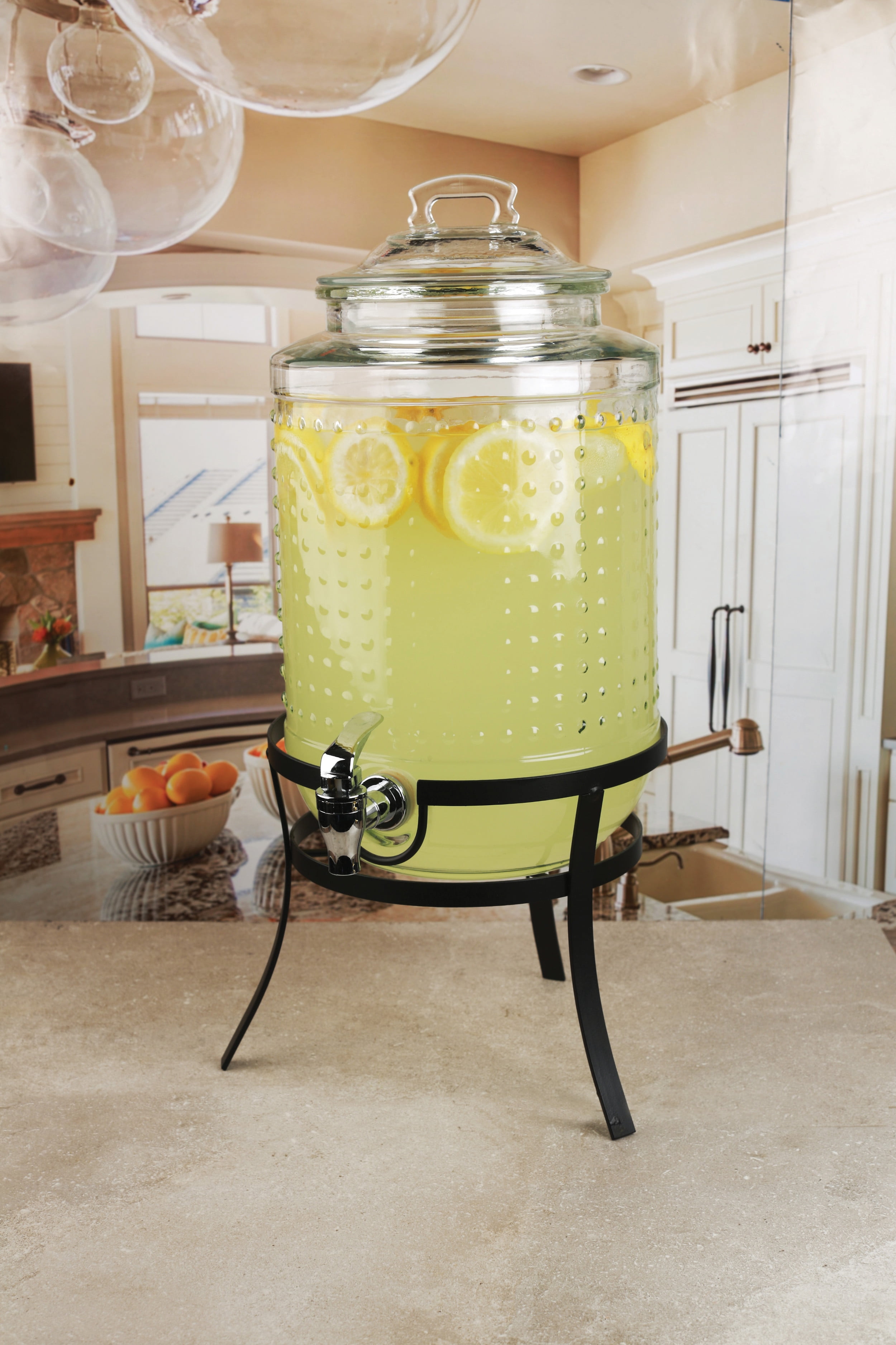 DOUBLE 1 GALLON HAMMERED DISPENSER W/ANTIQUE SCROLL STAND