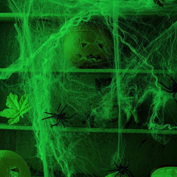 1200 sqft Glow in the Dark Spider Webs Halloween Decorations, Super Stretch Cobwebs for Halloween Indoor and Outdoor Party Supplies