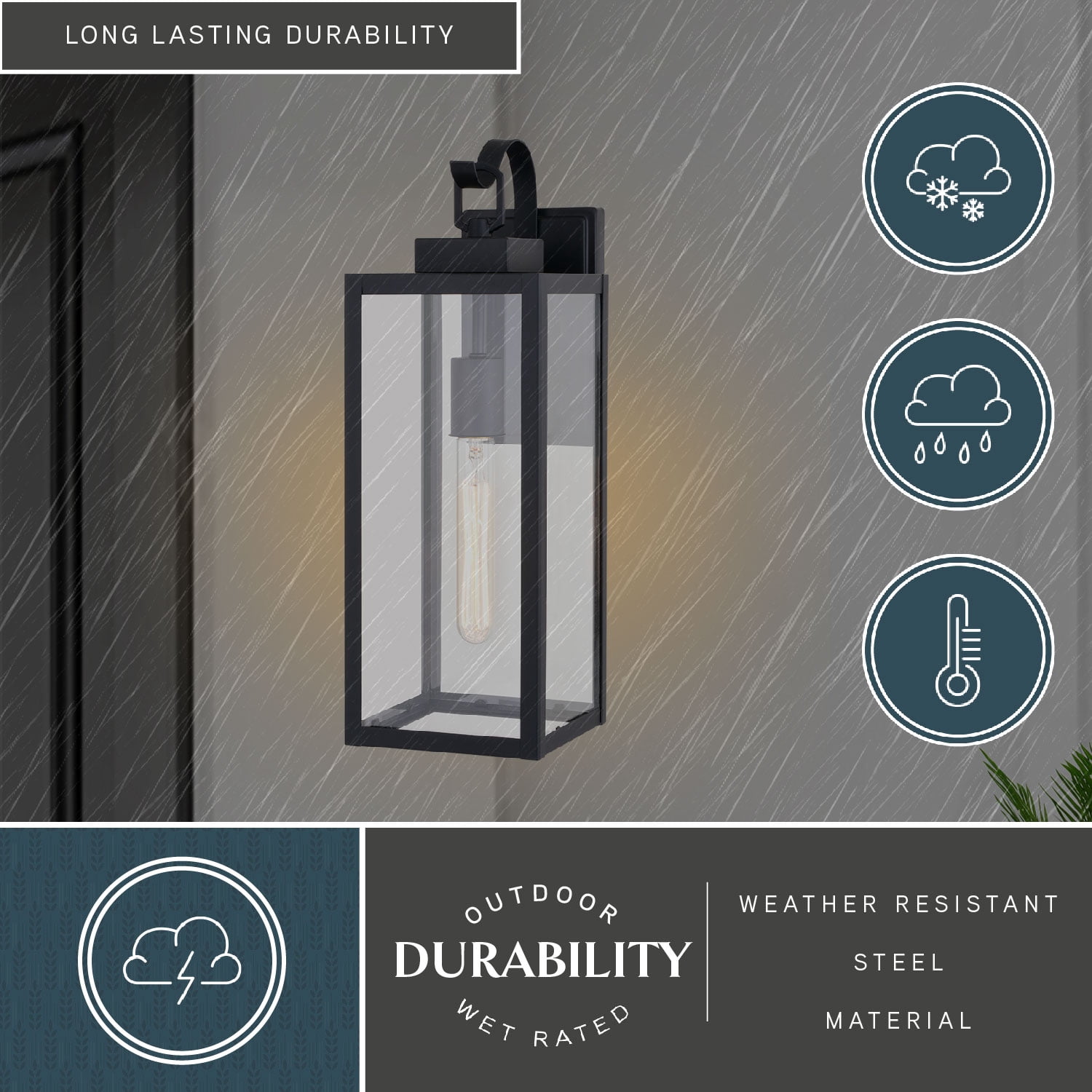 Clinton Steel 1 Light LED Compatible Matte Black Transitional Outdoor Wall Lantern Clear Glass