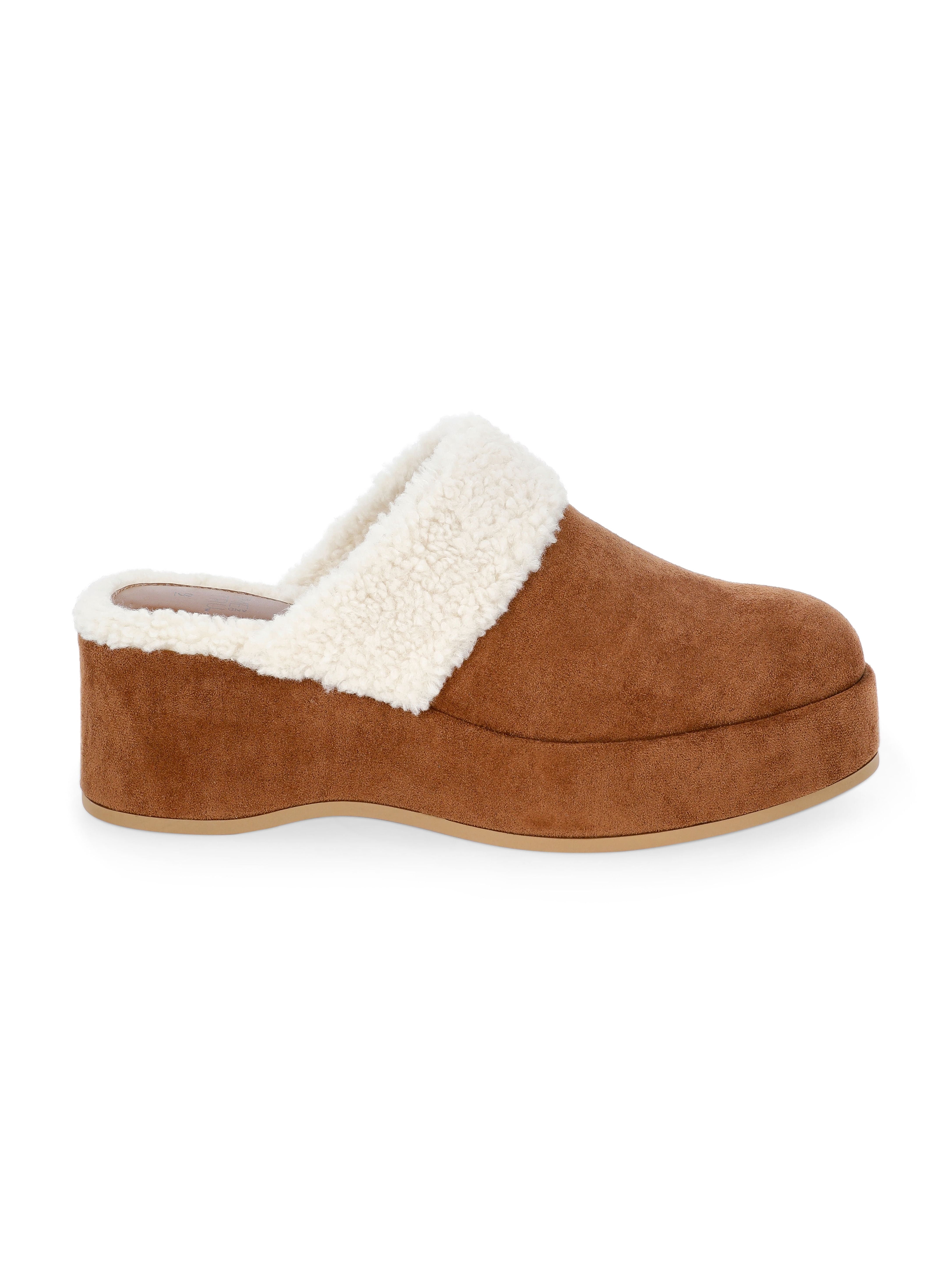 Time and Tru Women's Faux Shearling Wedge Clogs