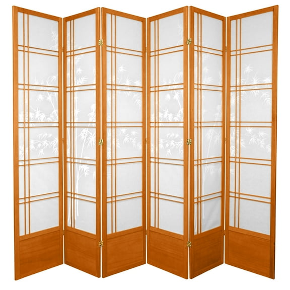 7 ft. Premium Japanese Design Bamboo Tree Print Screen - Honey - 6 Panels