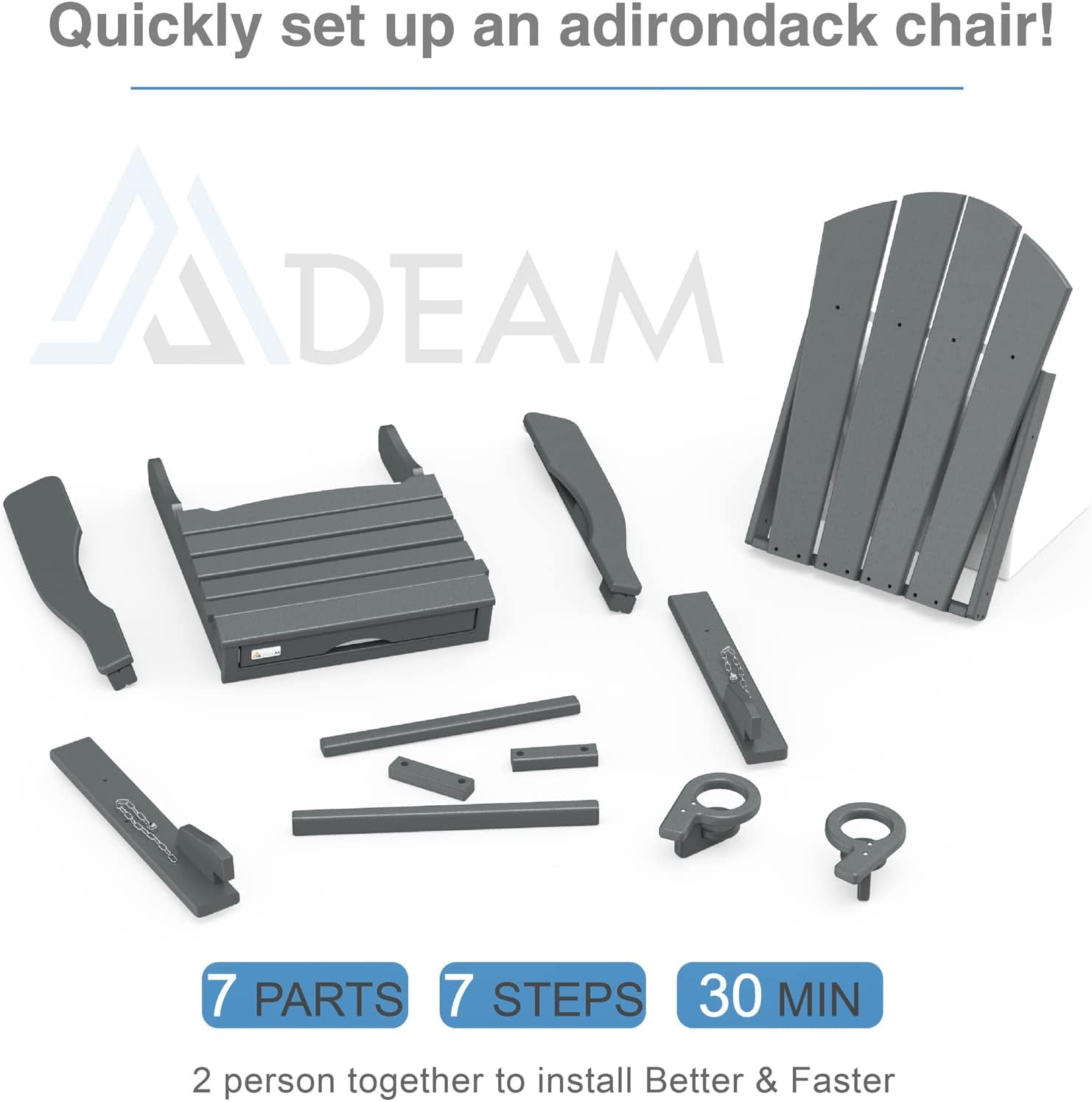 Erinnyees 3-Level Adjustable Adirondack Chair with Retractable Ottoman, HDPE All-Weather Folding Fire Pit Chair with 2 Cup Holders, Outdoor Chair for Deck Patio Garden Backyard Lawn