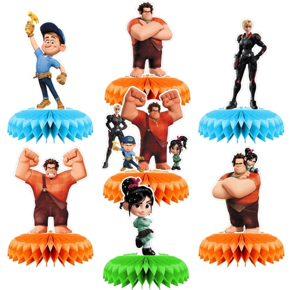 7Pcs Wreck-It Ralph Theme 3D Double Side Honeycomb Centerpieces Table Toppers,Cartoon Birthday Party Decorations Supplies.